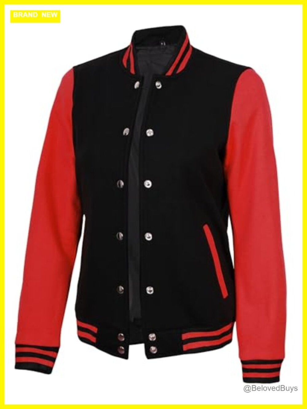 Fleece Varsity Bomber Jacket Button Closure Letterman Women's